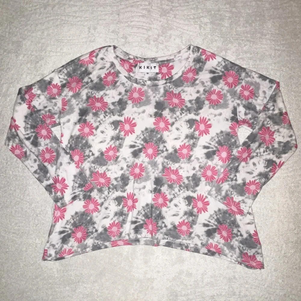 Kikit Flower Tie Dye Hippie BOHO Long Sleeve Crewneck Sweatshirt - Picture 1 of 6
